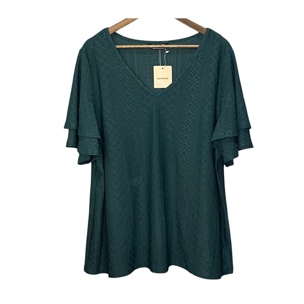 Bloomchic Womens Top Short Sleeve Eyelet Tunic Blue Cottagecore Boho 18-20